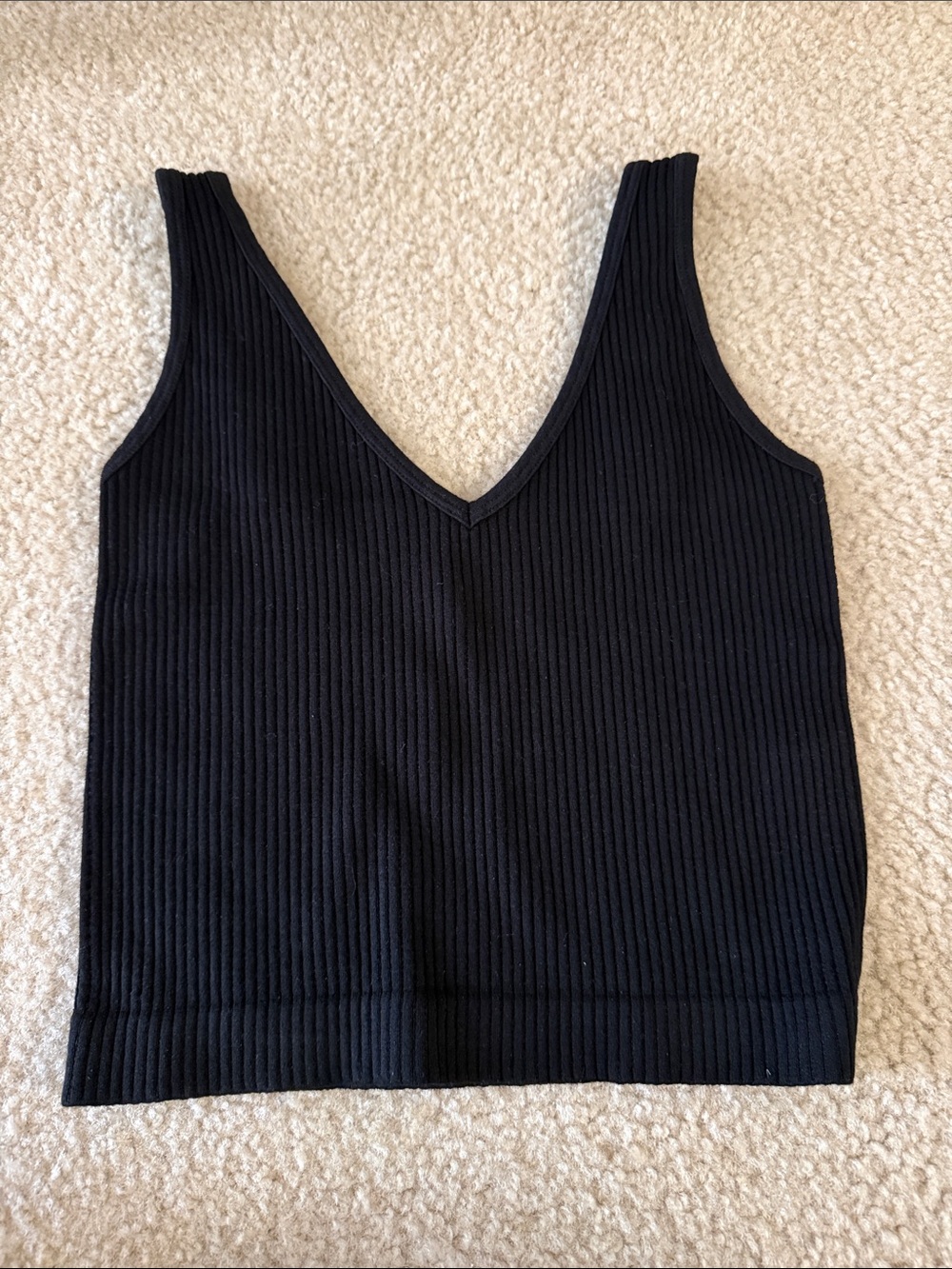 Free People Black Ribbed V-Neck Crop Tank